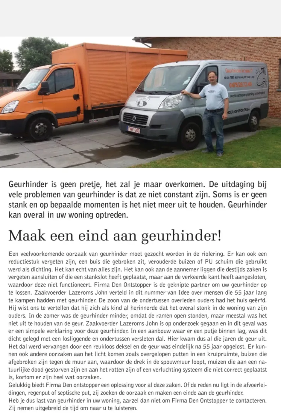 Krantartikel over John Lazeroms Geurdetectie: Maak een eind aan geurhinder